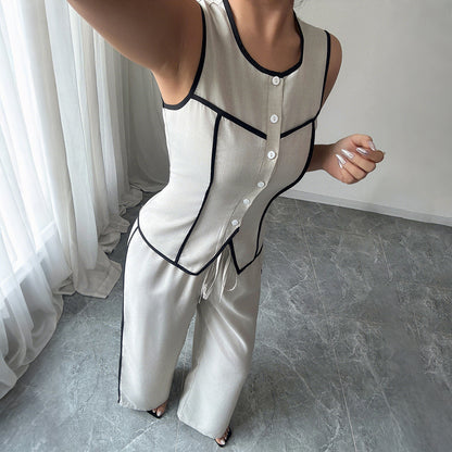 Ensemble gilet contrasté et pantalon large