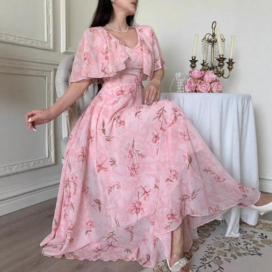 Robe longue fleurie en mousseline