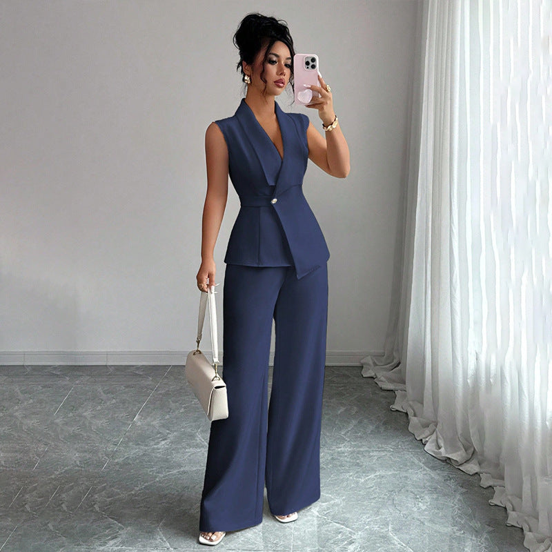 Ensemble tailleur sans manches à pantalon large