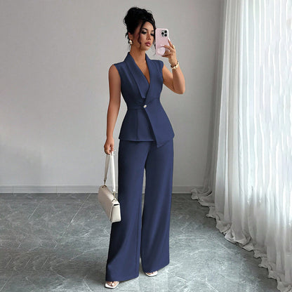 Ensemble tailleur sans manches à pantalon large