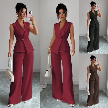 Ensemble tailleur sans manches à pantalon large