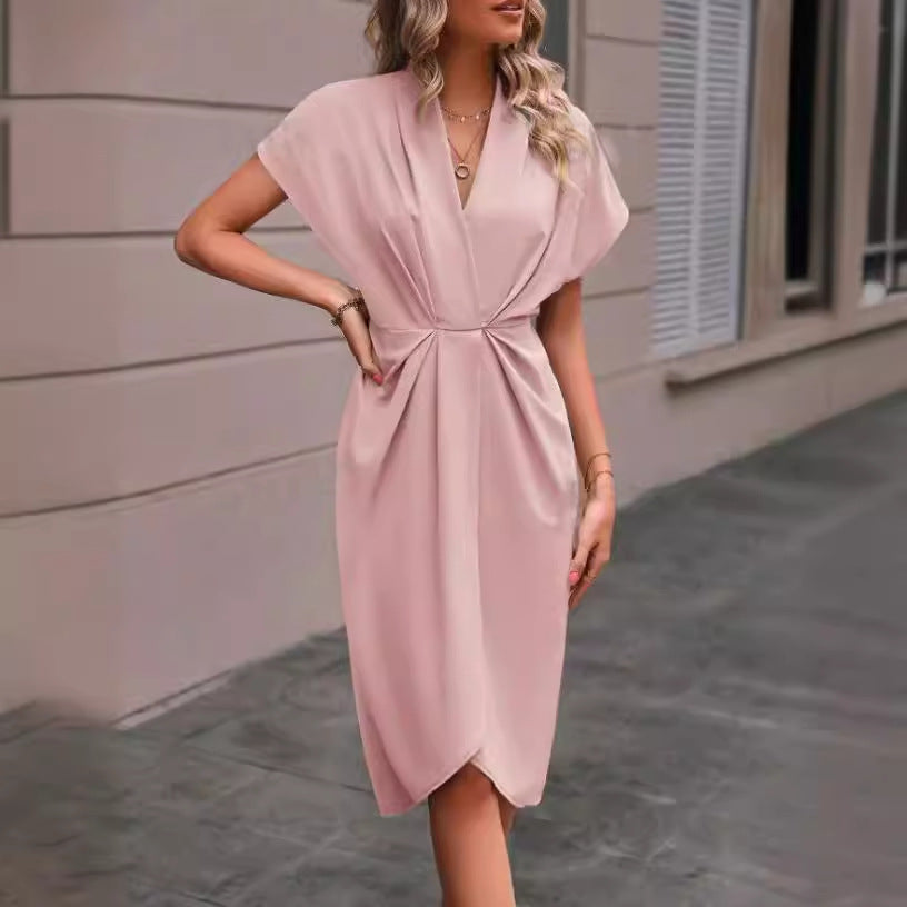 Robe midi drapée à col V