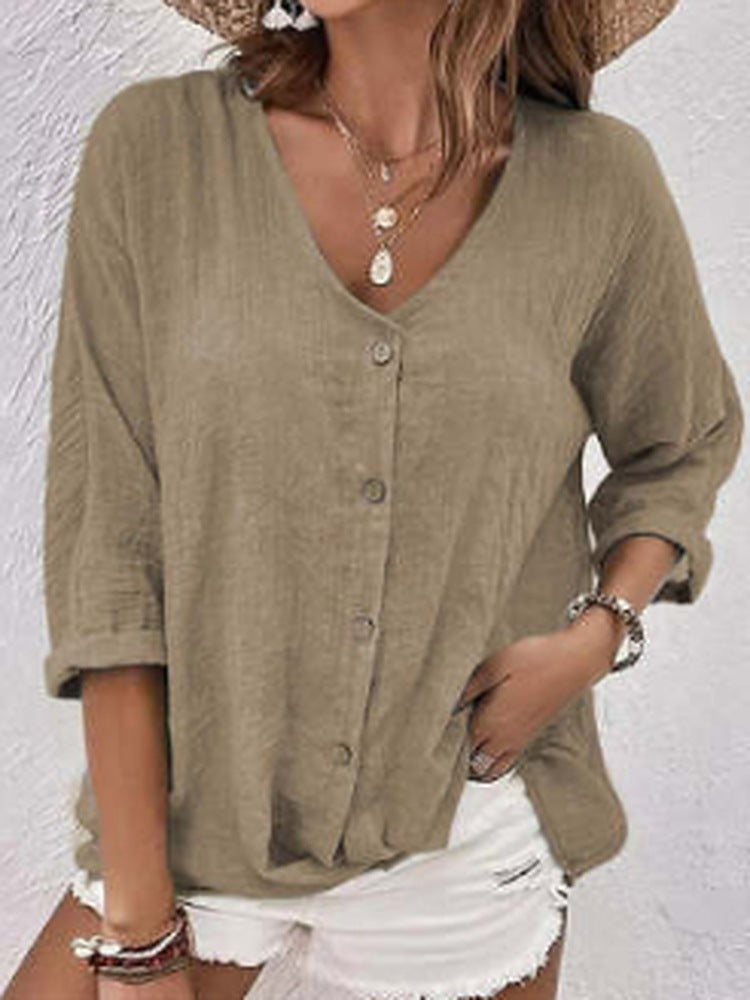Blouse fluide à col V boutonnée